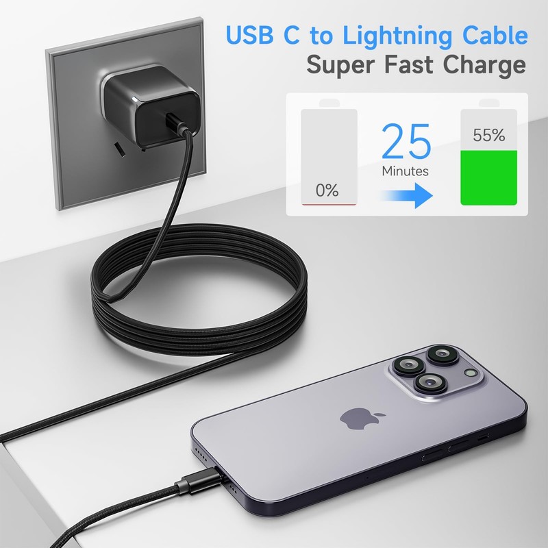 for USB C to Lightning Cable 15FT/5M 1 Pack MFi Certified 27W PD Fast Chargin... gallery