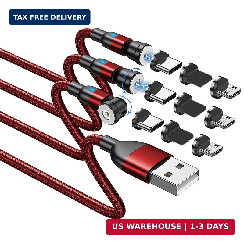 Magnetic Charging Cable 3-Pack 540° Rotation Magnetic Phone Charger Cable with L