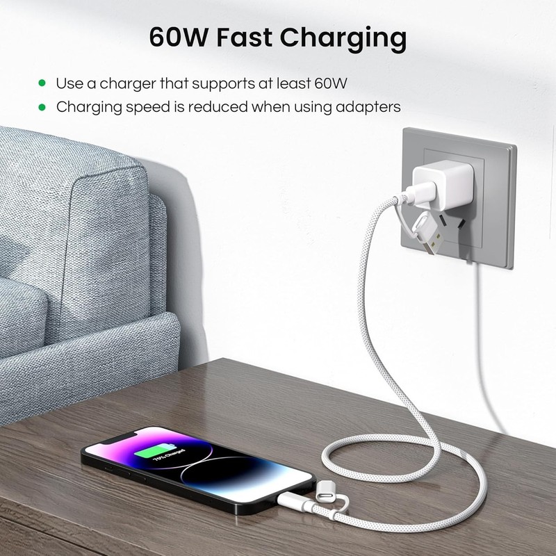 Basesailor 4 in 1 USBC to USB C Cable 1M,60W Fast Charging Multi Charger Cord gallery