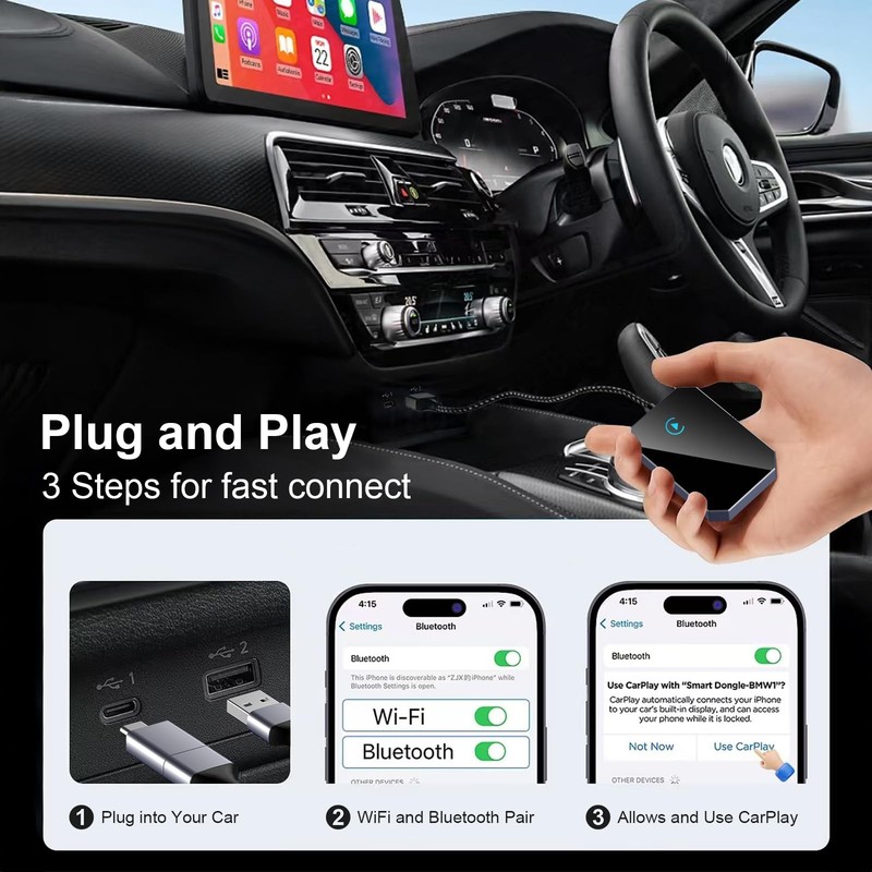 Wireless Carplay Adapter for iPhone, 2025 Upgraded Converts Wired to Apple Ca... gallery