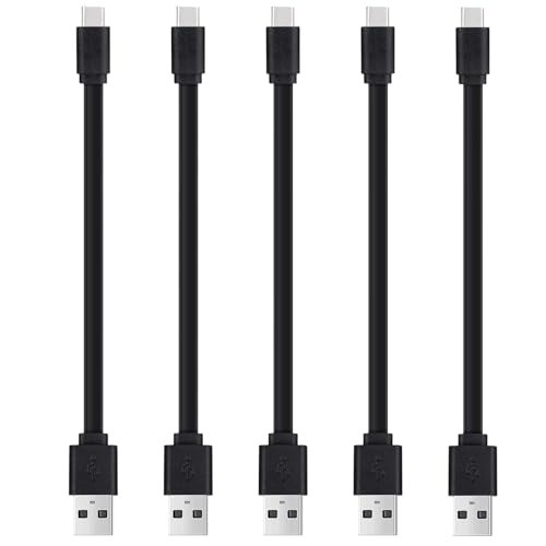 6-Inch USB C Cable Flat - Fast Charging & Data Transfer (5-Pack, Black)