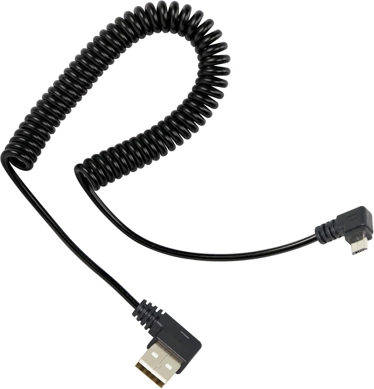 Coiled Cable, Left Angle Micro USB to Right Angle USB a Sync & Charge Spring Spi