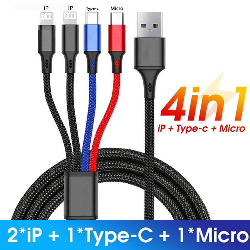 Multi Charging Cable 4 in 1 Multiple USB Fast Charger For iPhone Type C MicroUSB gallery