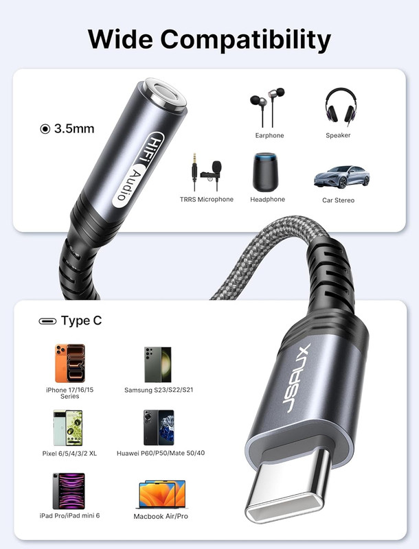 USB Type C to 3.5Mm Female Headphone Jack Adapter, USB C to Aux Audio Dongle Cab gallery