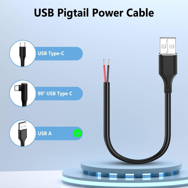 Vovucai 5 Pcs USB A Male to Bare Wire Cable 12V/3A 30cm Open End Pigtail Pow... gallery