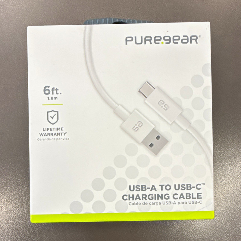 PureGear 6ft USB-A to USB-C Cable White Reversible Data Sync Lifetime