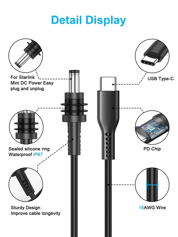 with Starlink Mini DC Cable,100W Input USB C to DC Power Cable Waterproof DC ... gallery
