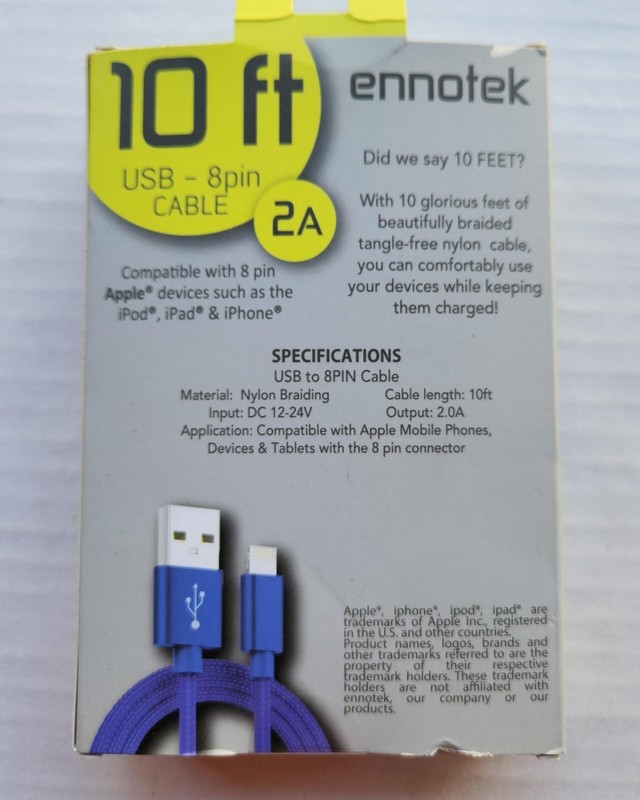Ennotek 10 Feet USB - 8 Pin Cable - Compatible with 8 Pin Apple Devices iPhone gallery
