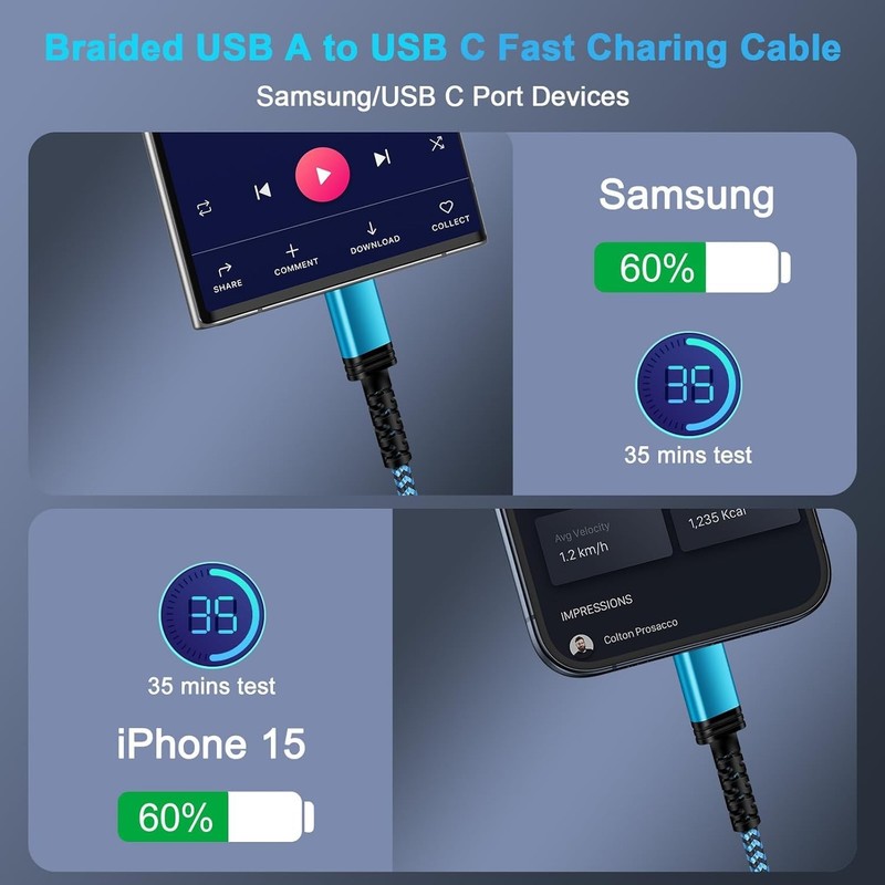 Galaxy S24 Type C Charger Fast Charging Cable 3/6/10FT 3.1A USB-A to USB C Ch... gallery