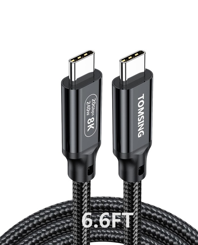 240W USB C To USB C Fast Charging Cable 6.6FT 20Gbps 8K Nylon Braided Black