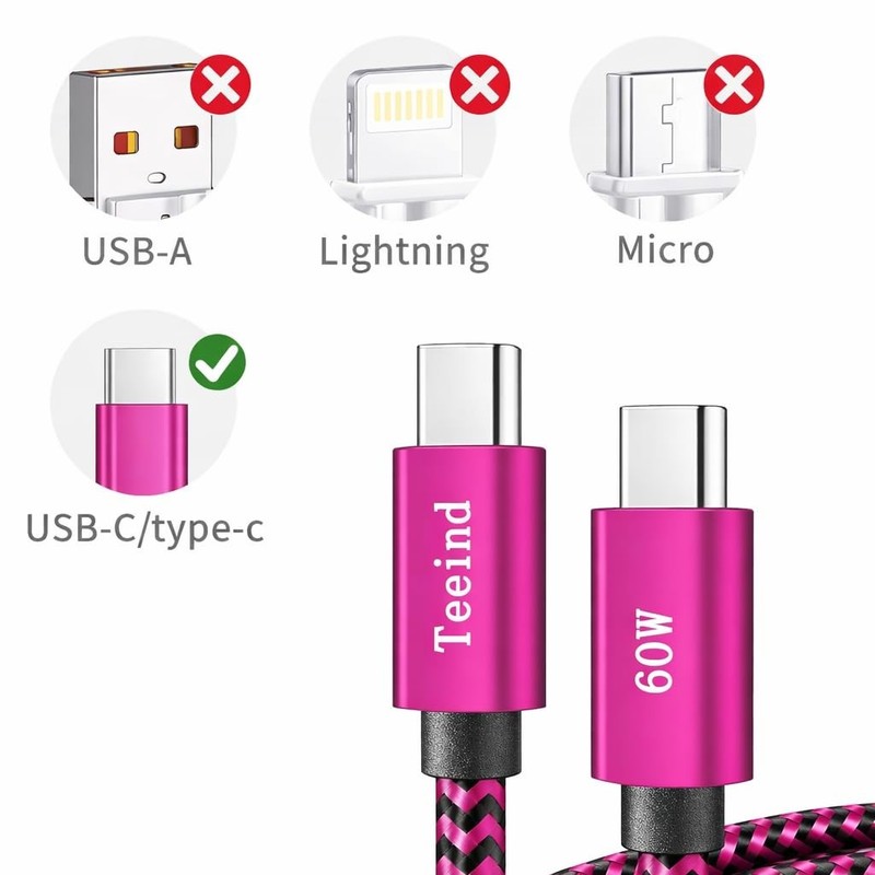 Teeind Type C Cable Fast Charging, Tpc002 3 Pack3Ft/0.9M 60W C to Type C Char... gallery