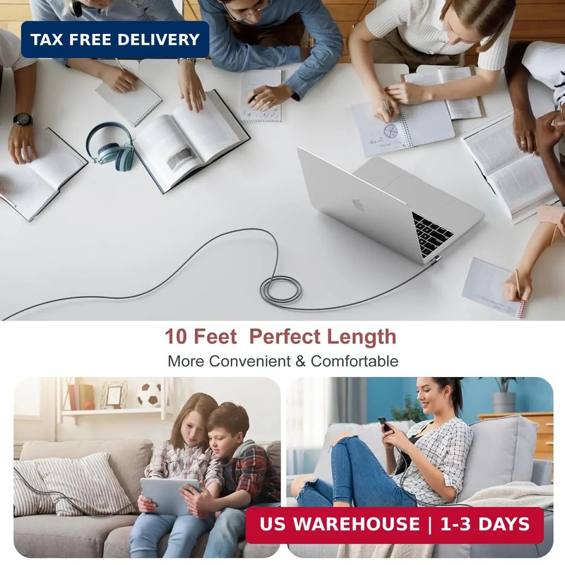 OKRAY USB C to USB C Cable 10ft, 2pack USB c to c 90 Degree Right Angle Long USB gallery