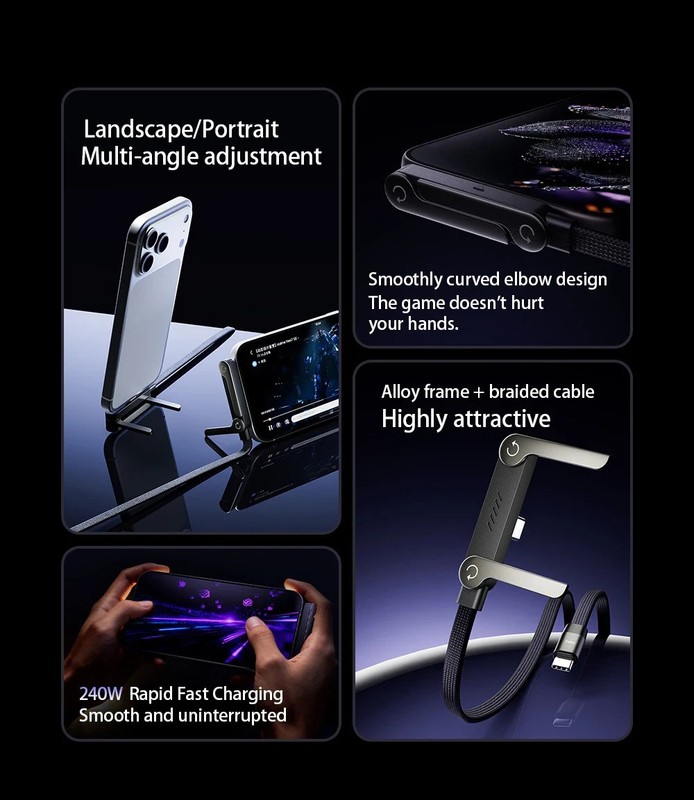 240W USB C Fast Charging Cable 5FT Braided Charger Cord + Invisible Phone Stand gallery