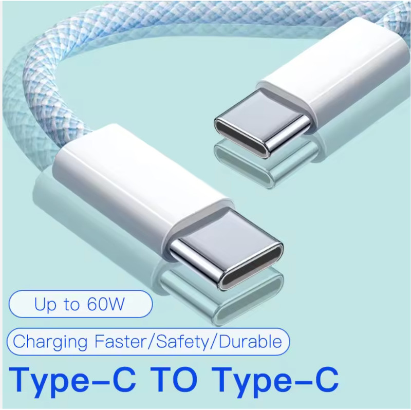 Nylon Braided Type c Super Fast Charging c to c 3ft White color 3pcs gallery