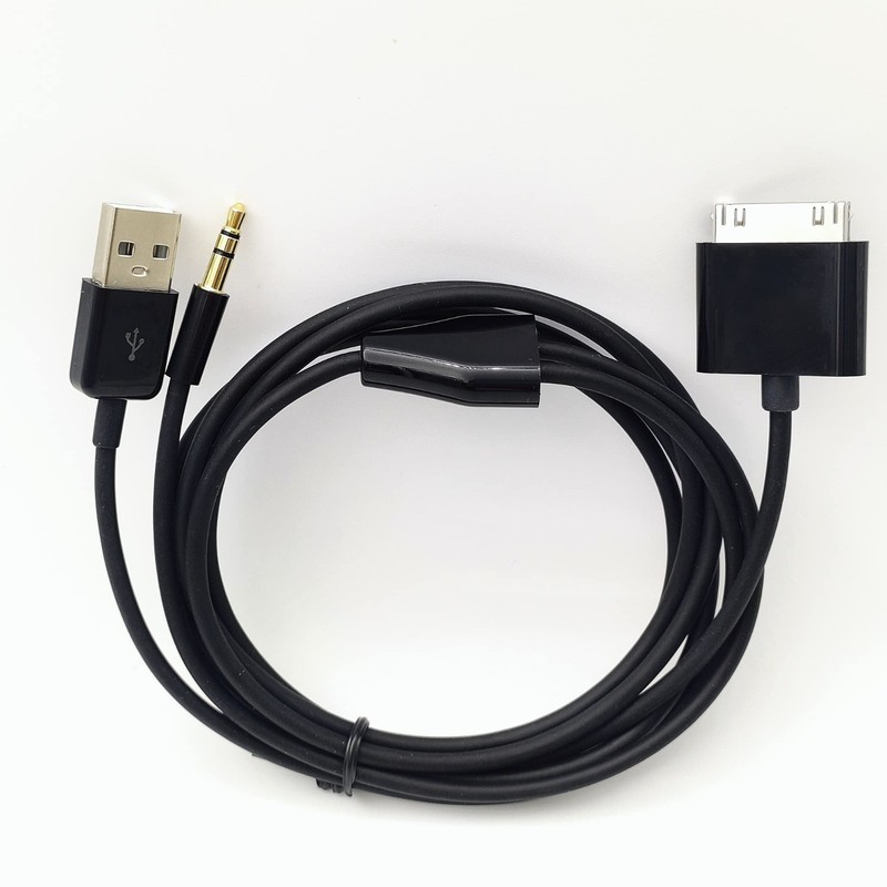 30 Pin to AUX USB Cable, 3.5mm Audio Charger & Data Sync for iPhone/iPod (Black) gallery