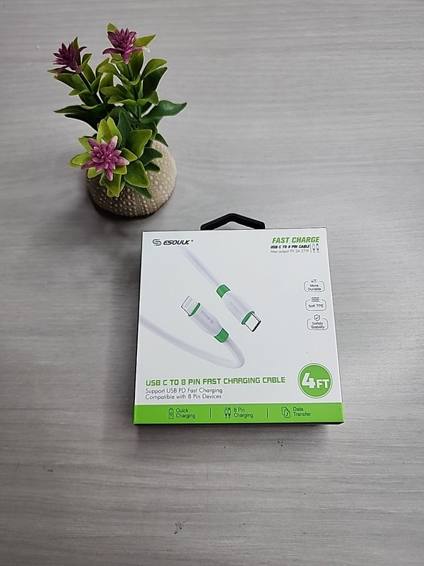 USB-C to 8 pin Cable 4ft, Quick Charging, Fast Data Sync, MFi Certified Iphone