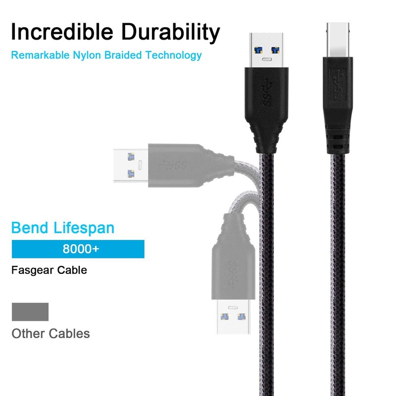 USB B 3.0 Cable USB-A to USB-B Printer Cable 3ft Nylon Braided Black gallery