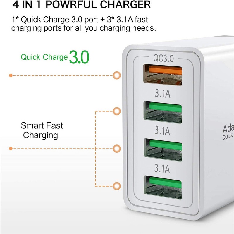 US 4 Port Fast Quick Charge QC 3.0 USB Hub Wall Home Charger Power Adapter Plug gallery