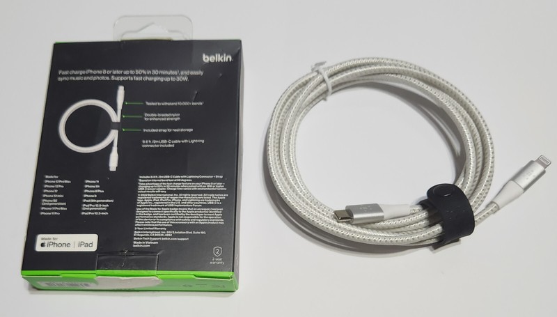 Unused White Belkin Boost Charge Braided USB-C to Lightning Cable 6.6ft/2M gallery