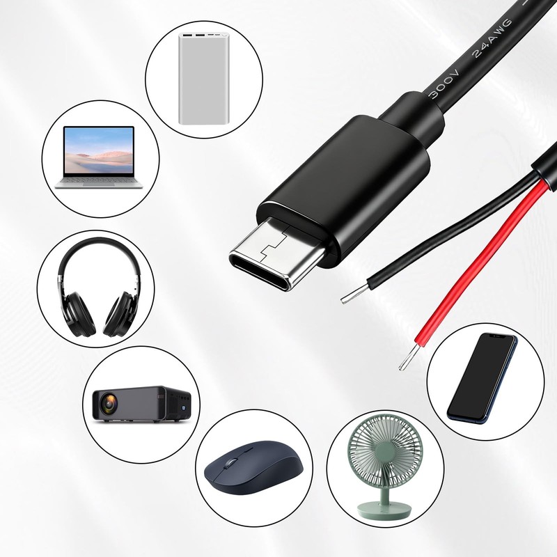 Zelphvt 5 Pcs USB C to 2 Pin Bare Wire Open End Power Cable 11inch 24AWG USB ... gallery