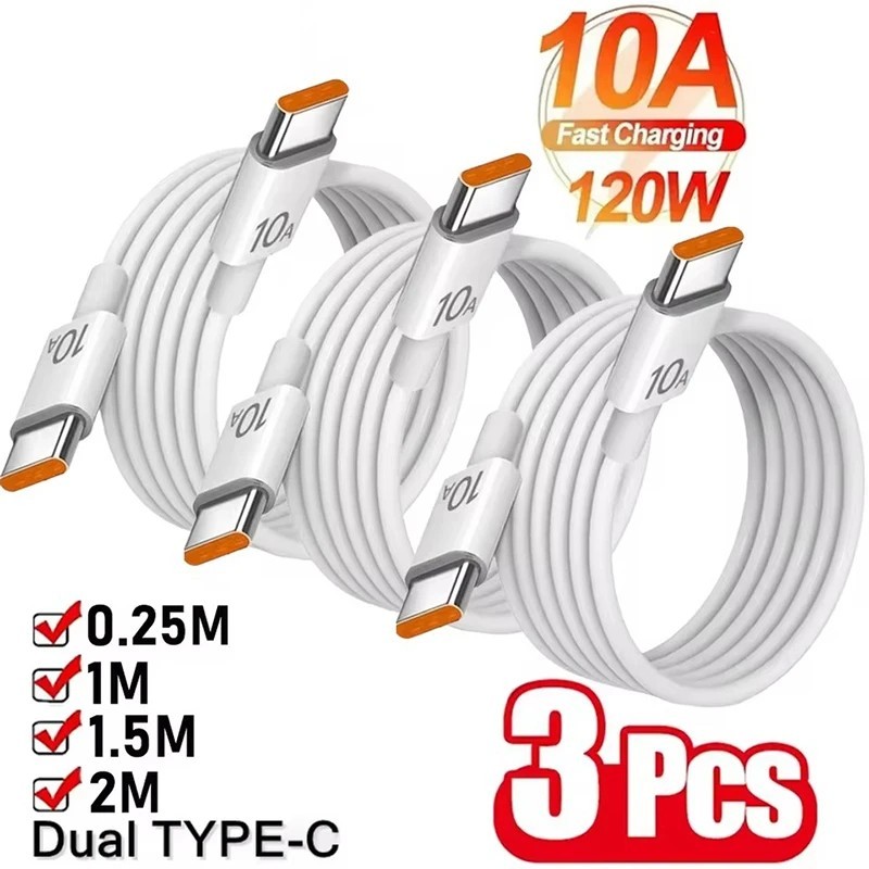 3Pcs 10A Cable 120W Super Fast Charging Type C To Type C Cable Highspeed Data