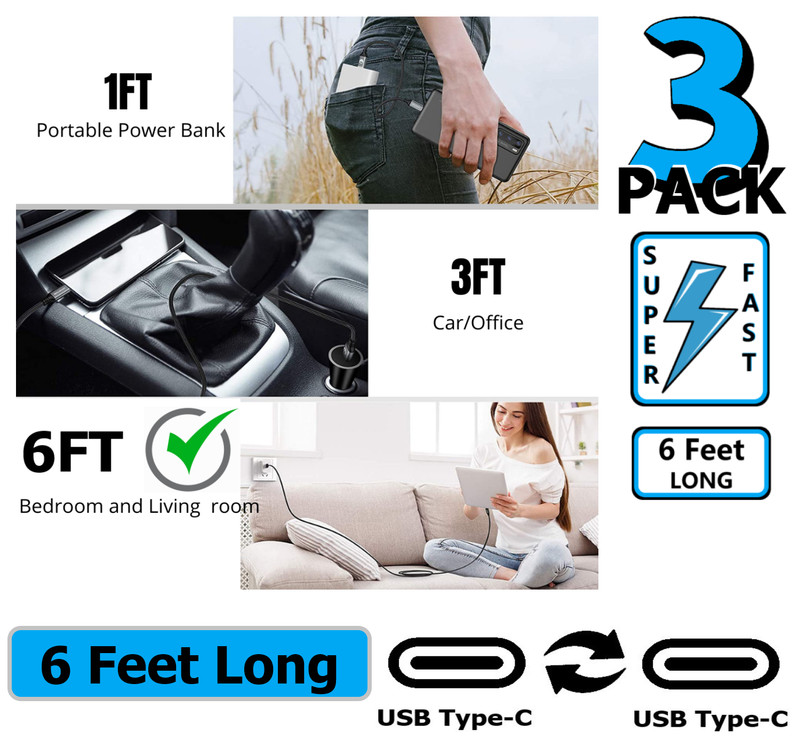 3 Pack C 6ft Fast Charger Cable USB White Black Cord For iPhone 15 16 17 Pro Max gallery