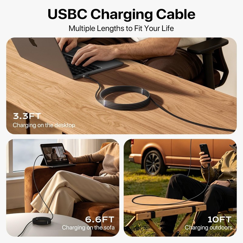 3-Pack 10FT USB C Charger Cord, 3A Fast Charging, Extra Long Nylon Braided Cable gallery