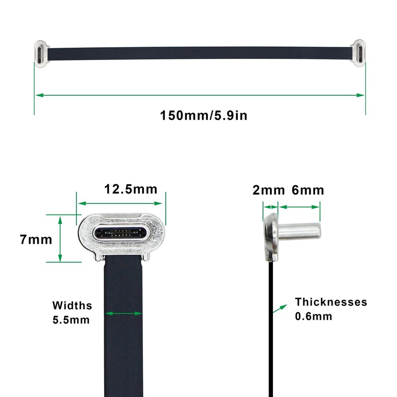 150mm/5.9in 90 Degree Dual Angle USB C Male To Male PD 65W Fast Charge Cord gallery