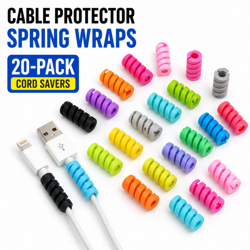 Cable Protector Spring Wraps 20-Pack Charger Cord Saver Wire Protectors