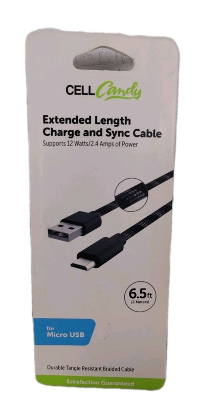 CellCandy – Extended Length Charge & Sync Cable – Micro-USB – 6.5 Feet – Black