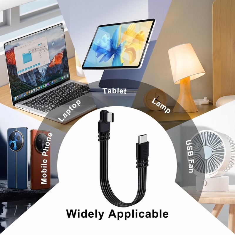 USB to Right Angle Flat 65W PD Fast Charging Short 90 Degree USB Flat Chargin... gallery