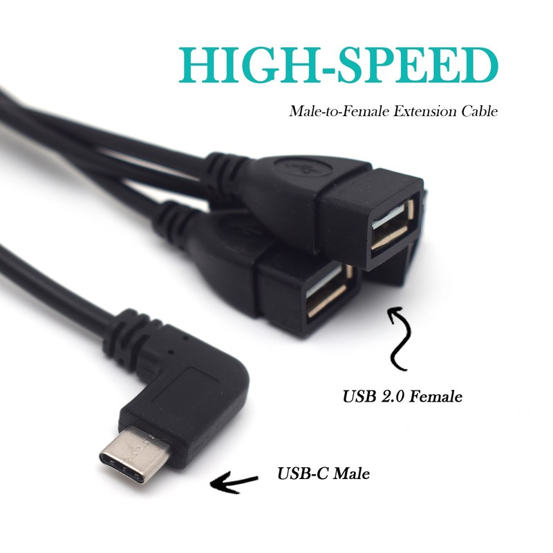 2pcs Right Angle USB-C Male to 3 USB-A Female OTG Splitter Data Charging Cable gallery
