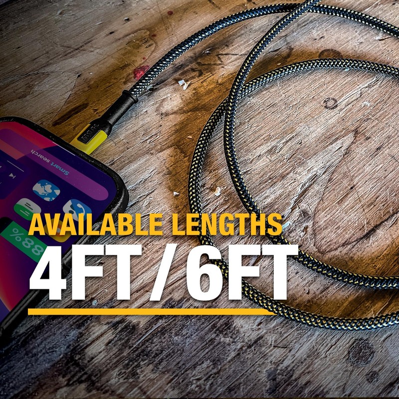100W Heavy Duty USB C Cable Jobsite 4ft Type C Fast Charging Cord Yellow Black gallery