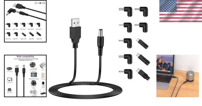 Universal USB to DC 5V Power Cord with 10 Connector Tips - 5FT Elegance gallery