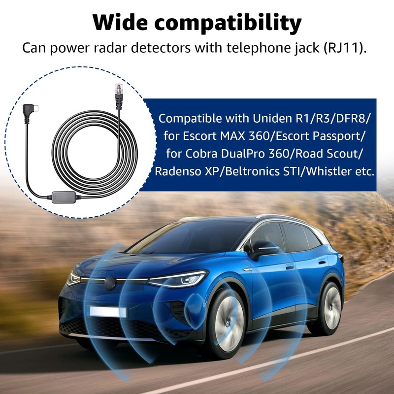 Upgraded 3.3Ft USB-C to RJ11 Power Cord for Escort MAX360 MAX 360c,IX,IXc,950... gallery