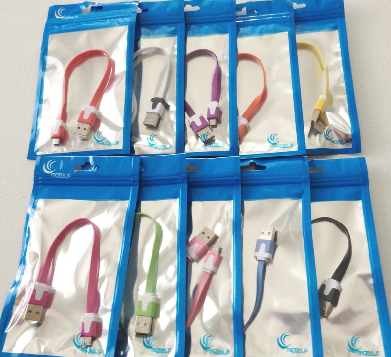 SHORT 8" FLAT NOODLE USB Data Sync charger Cable micro FOR samsung galaxy s3 s4