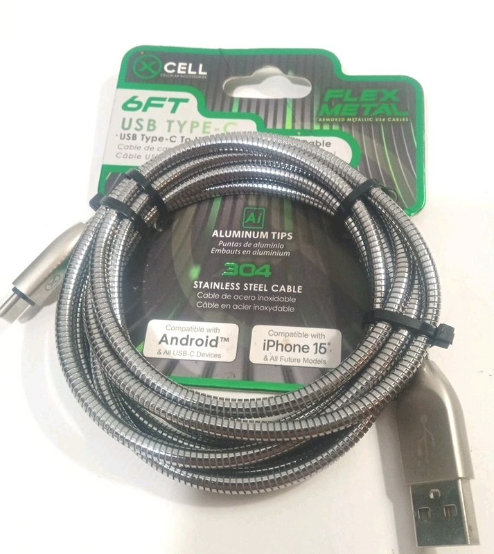 XCell Metal 6ft Stainless SteelFast Charging CableType-C ToUBS-A For All Devices