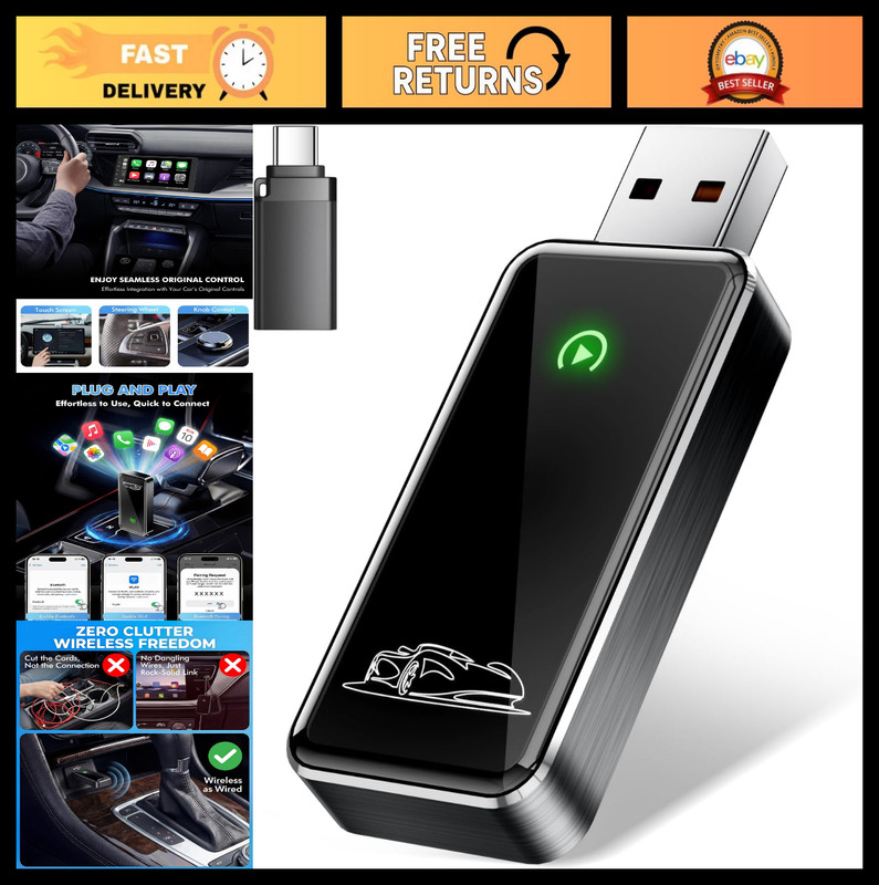 Wireless CarPlay Adapter – Convert Wired to Wireless, Quick Setup, Auto-Connect