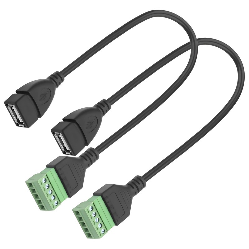 2 PCS USB 2.0 Female Plug Screw Terminal Block Solderless Cable 5 Pin 30cm