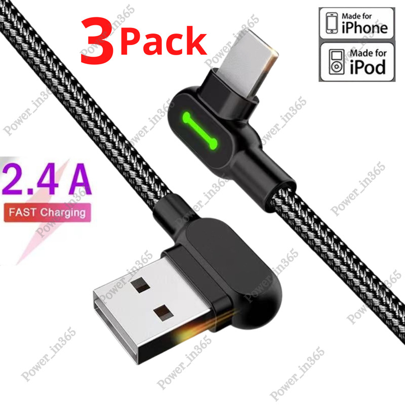 3 Pack Mcdodo 90 Degree Elbow USB Cable Charger Cord For iPhone 14 13 12 X 8 7 6