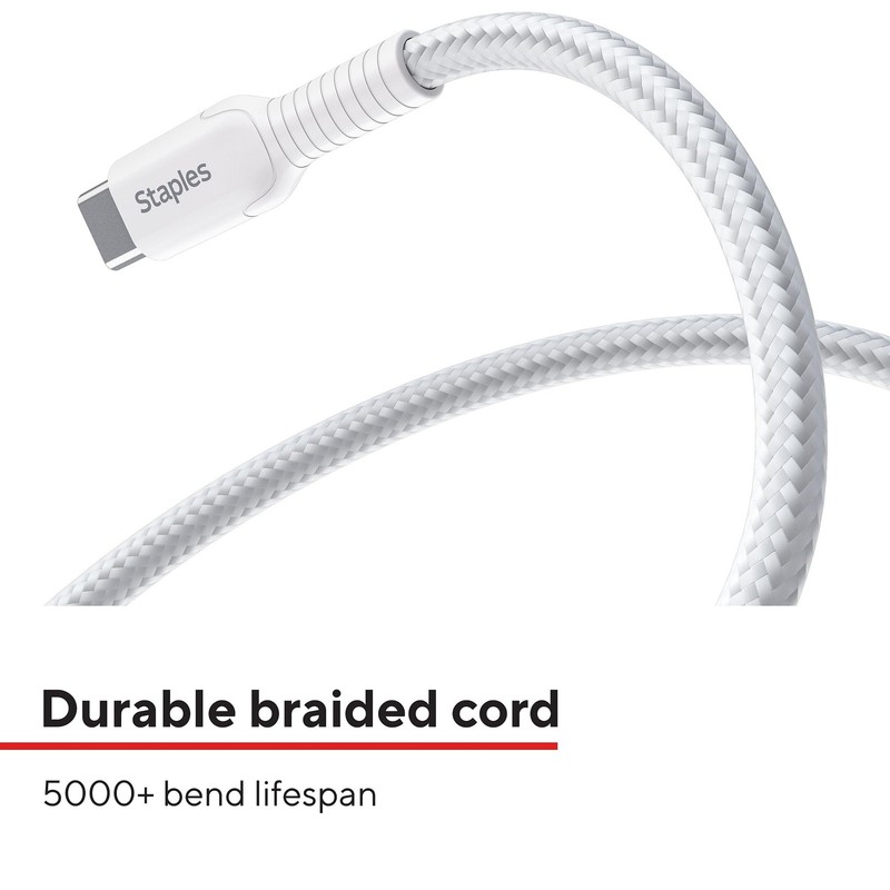 Staples TECH USB‑A to USB‑C Charging Cable – 6.5 ft., Fast White gallery