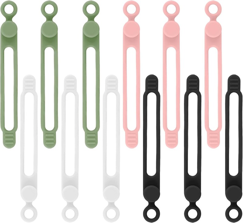 12Pcs Silicone Cable Ties, Reusable Cable Organizer, Multicolor Straps for