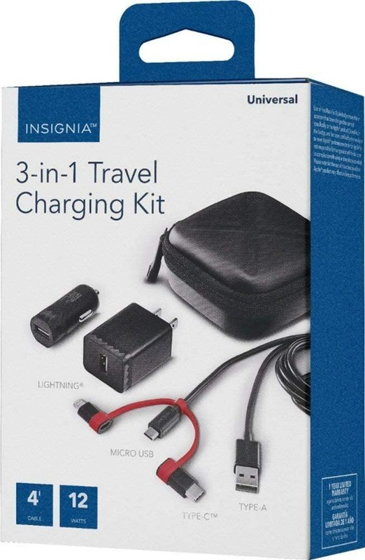 Insignia Universal 3-in-1 Travel Charging Kit For iPhone Samsung Galaxy Google