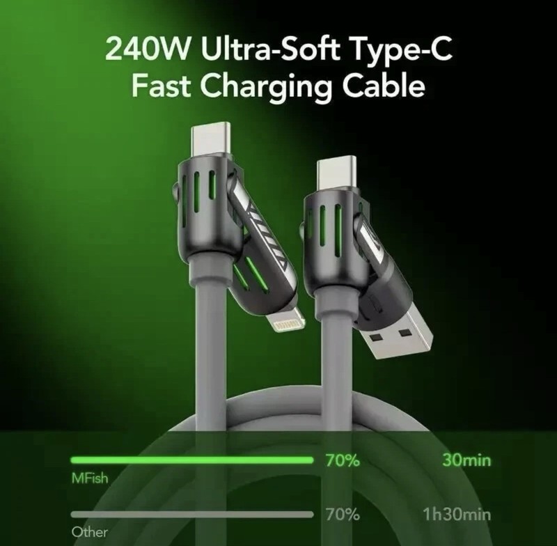 4 in 1 Multi-USB Charging Cable – MAX 240W Fast Charging/With USB A+ Type-C 6ft