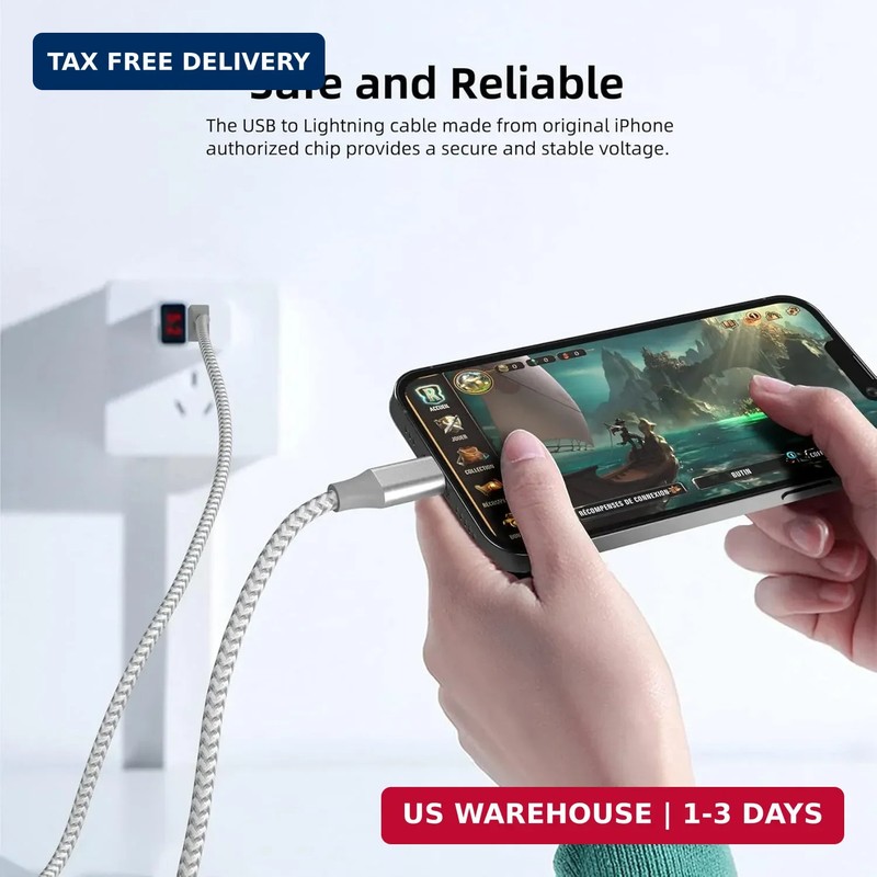 iPhone Charger 3 Pack 10 ft Apple MFi Certified Lightning Nylon Braided Cable Fa gallery