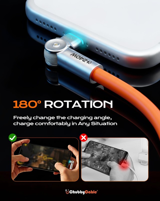 Chubby RotateX 240W Dual 180° Rotating Fast Charging Cable with LED Light Sof... gallery