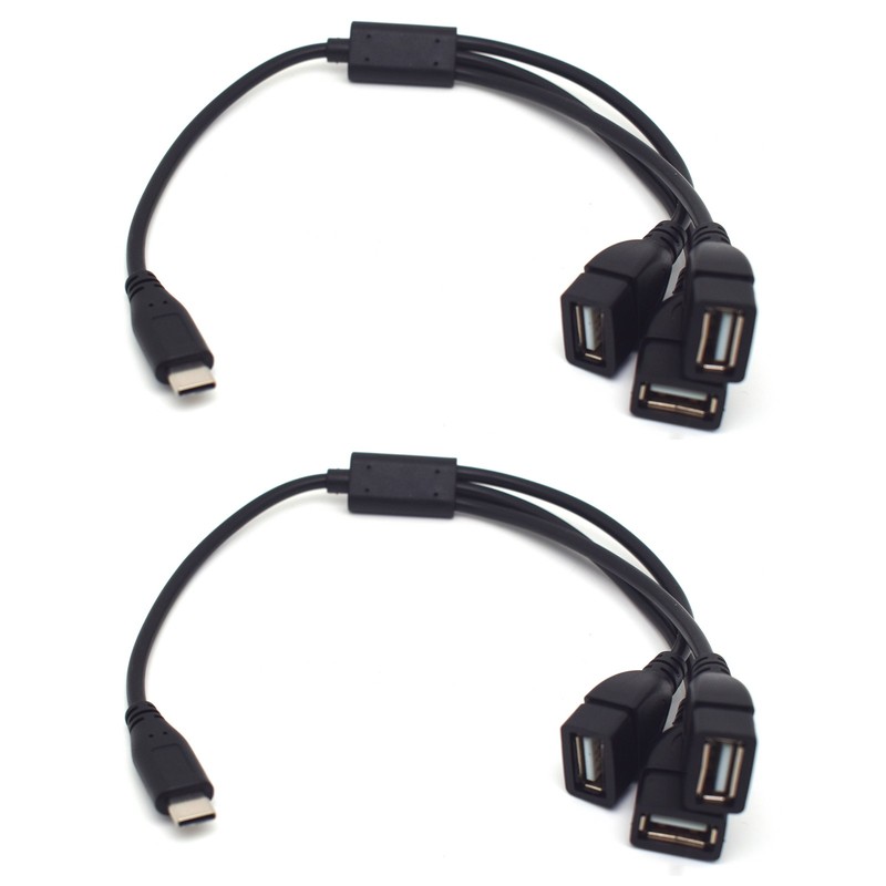 2pcs USB-C Male to 3 USB-A Female Data Transfer Charging Cable Extension Cord