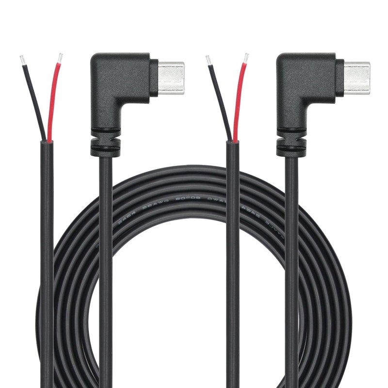Braided 2M USB C to 2 Pin Open End Wire - 90 Degree Connector for DIY Projects gallery