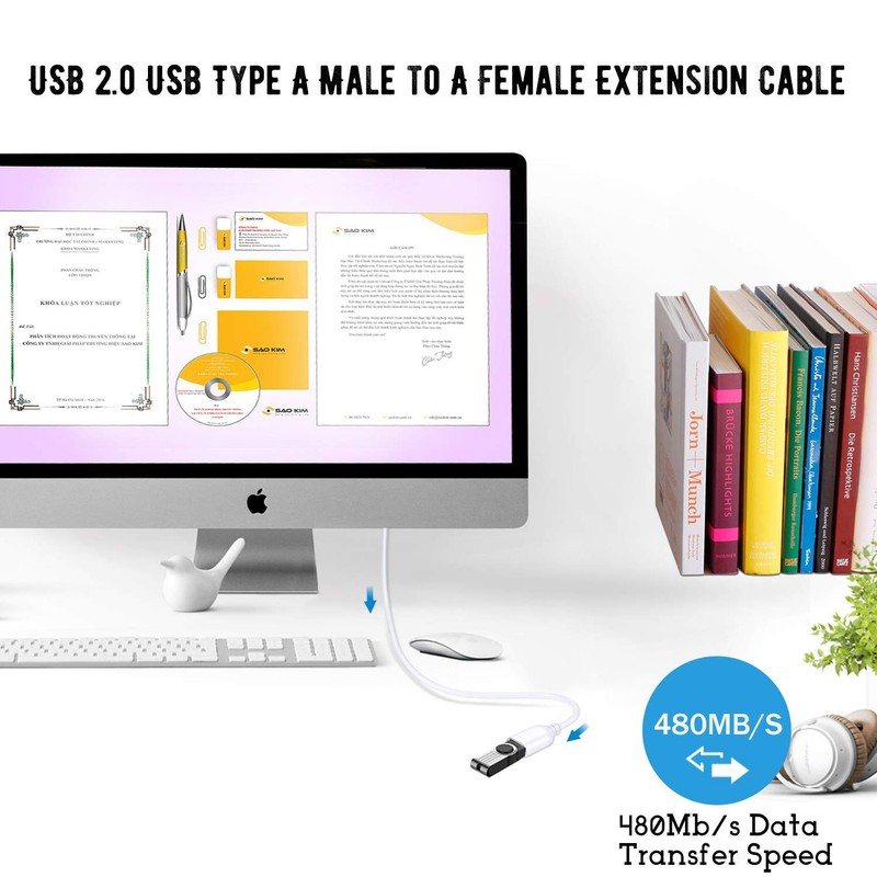 USB Extension Cable White 15ft, 2 Pack USB 2.0 Extender Cable Type A Male to ... gallery