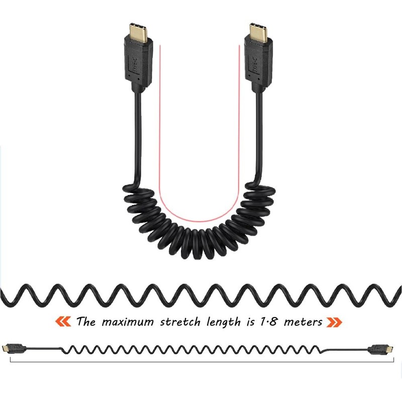 USB 3.1 Type C Coiled Cable 10Gbps 3A High Speed Sync Charging Fits 13.9 Ft gallery